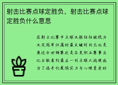 射击比赛点球定胜负，射击比赛点球定胜负什么意思