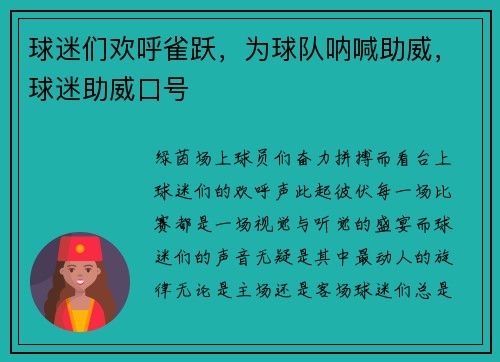 球迷们欢呼雀跃，为球队呐喊助威，球迷助威口号