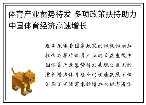 体育产业蓄势待发 多项政策扶持助力中国体育经济高速增长
