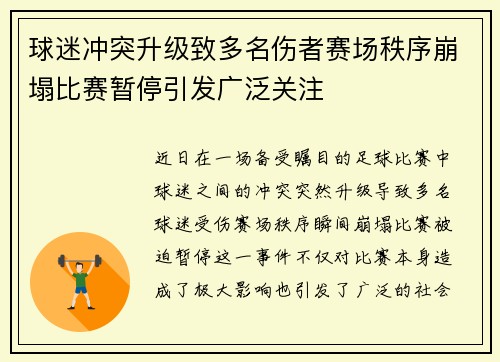球迷冲突升级致多名伤者赛场秩序崩塌比赛暂停引发广泛关注